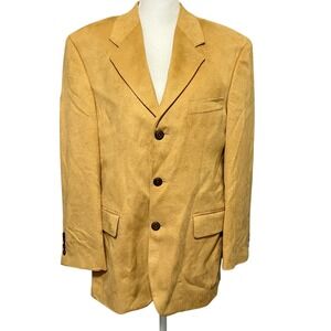 90s Chaps‎ Ralph Lauren Gold Blazer 3 Button Faux Suede Tan Made in Canada Union